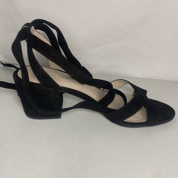 NEW Kenneth Cole Victoria Dressy Open Toe Strappy Black Suede Heel Sandals 10 - Picture 9 of 16